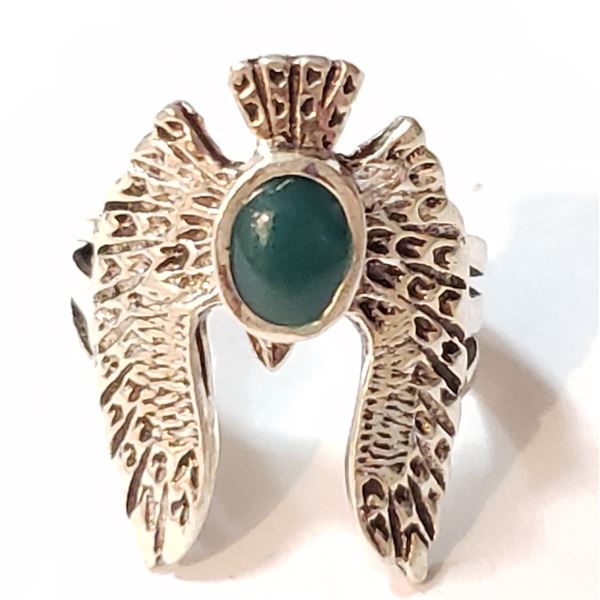 SILVER GREEN ONYX  RING (SIZE 4.5) (WEIGHT 4.52G)