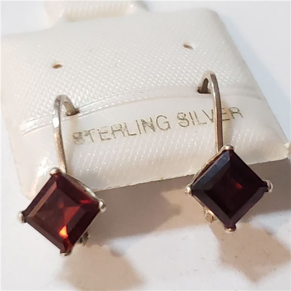 SILVER GARNET  EARRINGS