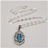 Image 2 : SILVER TURQUOISE CUBIC ZIRCONIA  NECKLACE (LENGTH 20INCHES) (WEIGHT 3.38G)