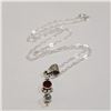 Image 2 : SILVER GARNET MOONSTONE  NECKLACE (LENGTH 20INCHES) (WEIGHT 3.31G)