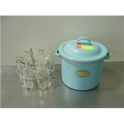 DOLL-E TOYS BY AMSCO; GLASS BOTTLES WITH METAL WARMER