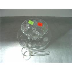 ETCHED GLASS 3-PC CONDIMENT SET WITH GLASS LADLE