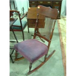 MAHOGANY ROCKING CHAIR WITH UPHOLSTERED SEAT (SOME DISCOLORATION)