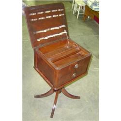 MAHOGANY SEWING CABINET WITH LIFT TOP AND SINGLE DRAWER