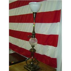 BRASS AND GLASS TALL TABLE LAMP