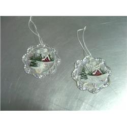 FENTON GLASS LOT OF 2 PAINTED CHRISTMAS ORNAMENTS