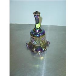 FENTON GLASS BELL; PURPLE PAINTED WITH FLOWERS