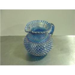 FENTON BLUE HOBNAIL WATER PITCHER ON BOTTOM FENTON 1992 WITH 2ND & 3RD GENERATION FENTON