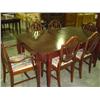 Image 1 : MAHOGANY TABLE; 6 SHIELD BACK CHAIRS; DAMAGE ON BACK OF ONE CHAIR