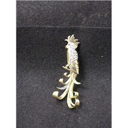 PARROT WITH RUBY EYE  AND 20 DIAMONDS BROOCH 18K GOLD 12G MARKED 750