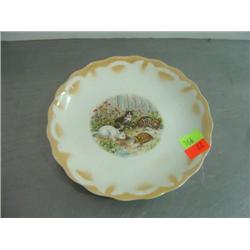 PLATE WITH CATS AND TURTLE; SHOWS AGE CRACKS IN GLAZING