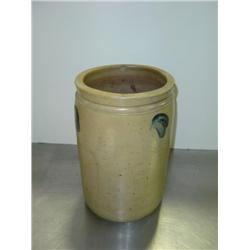 CROCK WITH SOME BLUE SWIRLS; FEW CHIPS ON TOP