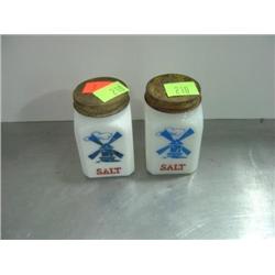 LOT OF 2 SALT SHAKERS; LIDS ARE RUSTED