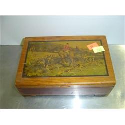 JEWELRY BOX WITH HUNT SCENE WITH MISC COSTUME JEWELRY