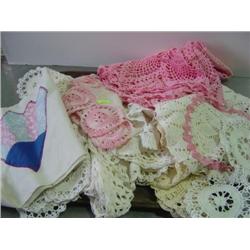 TRAY LOT OF CROCHET DOILIES