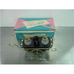 SALT AND PEPPER SHAKERS WITH FLOWER CART IN ORIGINAL BOX