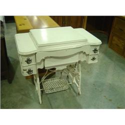 NEW HOME TREADLE BASE SEWING MACHINE; PAINTED CABINET