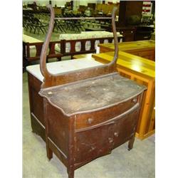 OAK WASH STAND WITH TOWEL BAR; NEEDS REFINISHING