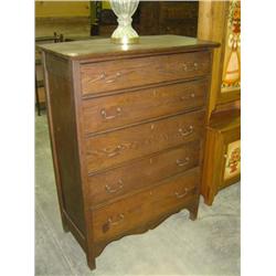 5-DRAWER OAK CHEST; MISSING A PULL