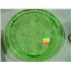 Image 1 : GREEN GLASS CAKE STAND WITH SUNFLOWER PATTERN