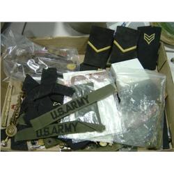 FLAT OF MILITARY PATCHES; PINS; ITEMS