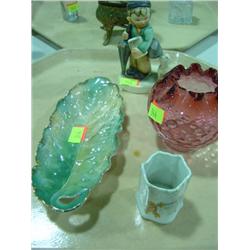LOT OF 4; GLASS AND FIGURINES