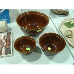 LOT OF 3 STONEWARE MIXING BOWLS; 1-HAS CHIPS ON TOP