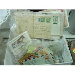 BOX OF USED STAMPS; LETTERS, AND ENVELOPES