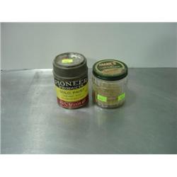 LOT OF 2 ADVERTISEMENT; KRANKS SHAVE KREAM JAR (LID RUST); PINT CAN GOLD PAINT FROM PIONEER PRODUCTS