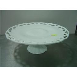 WHITE MILK GLASS CAKE PLATE