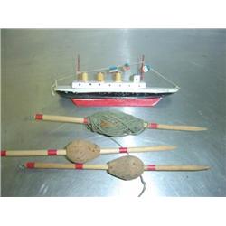 WOODEN SAILBOAT WITH 3 WOODEN MAST
