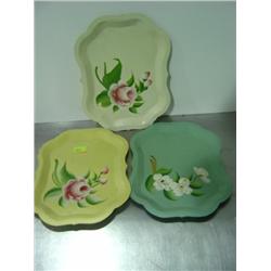 LOT OF 3 METAL PAINTED SNACK TRAYS