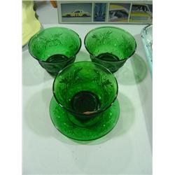 LOT OF 4; GREEN OATMEAL GLASS