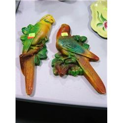 SET OF 2 CHALK PARROTS; SOME CHIPS IN TAIL FEATHERS
