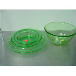 LOT OF 2 GREEN GLASS; TRAY AND BOWL