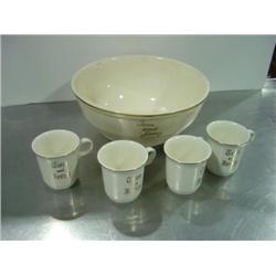 TOM AND JERRY BOWL AND 4 CUPS; HAS GLAZE CRACKS