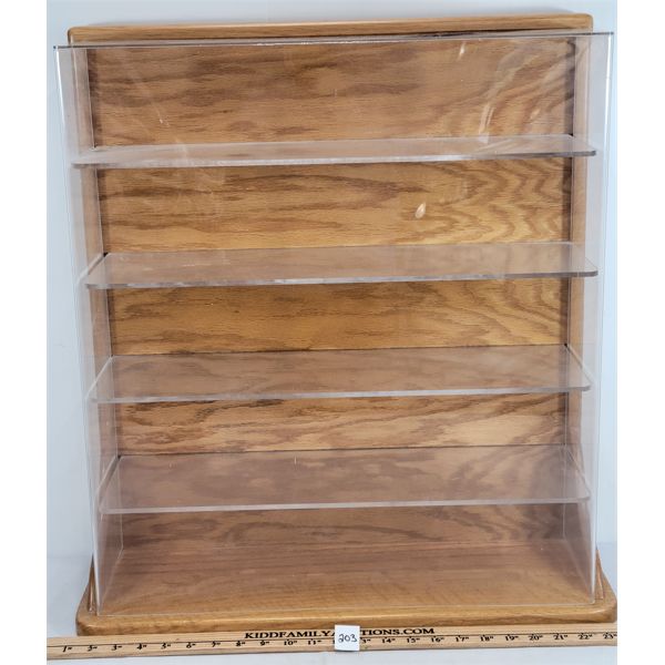 WOOD & PLASTIC DISPLAY CASE W/ SHELVES