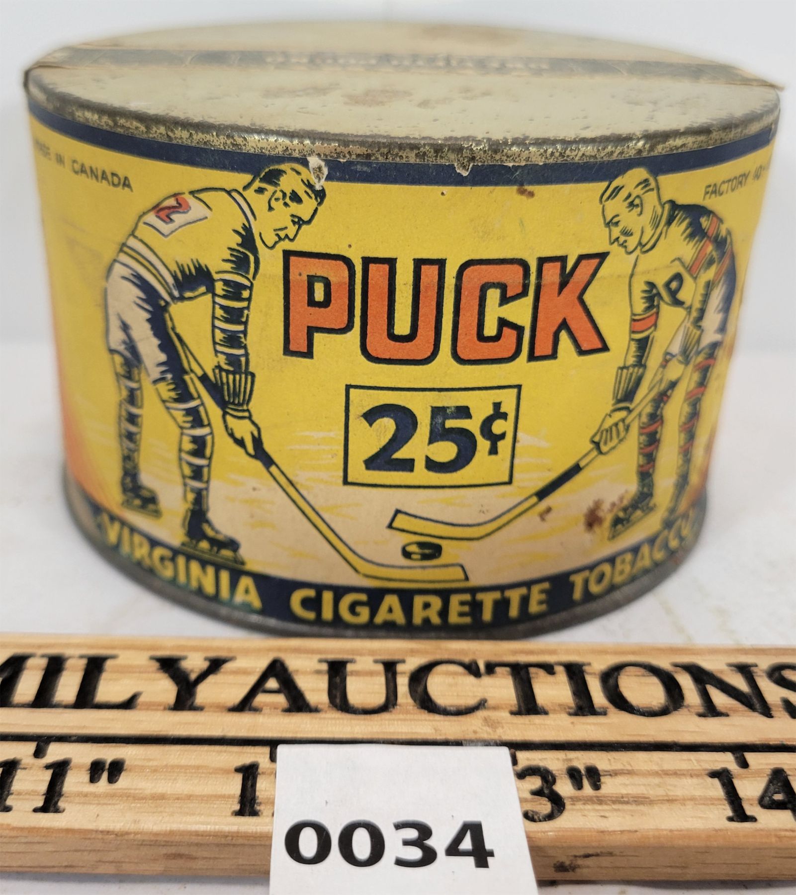 puck tobacco tin Cynthia Cook's Heroes Again Someday tins shave oil provides a smooth PUCK VIRGINIA CIGARETTE TOBACCO TIN