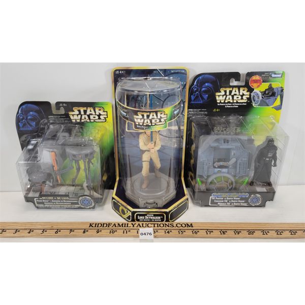 LOT OF 3 - STAR WARS ACTION FIGURES - INCL LUKE SKYWALKER, DARTH VADER & PROBE DROID