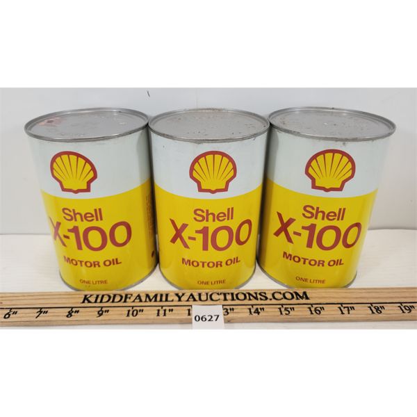 LOT OF 3 - SHELL X-100 MOTOR OIL CANS