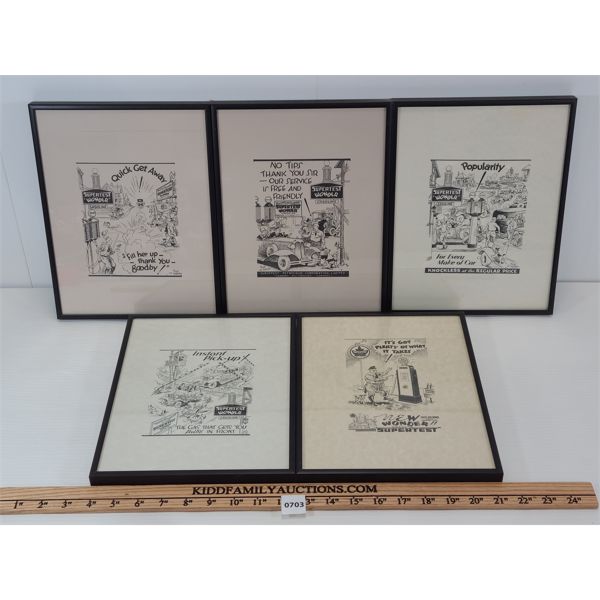 LOT OF 5 - SUPERTEST FRAMED ADVERTISEMENTS 