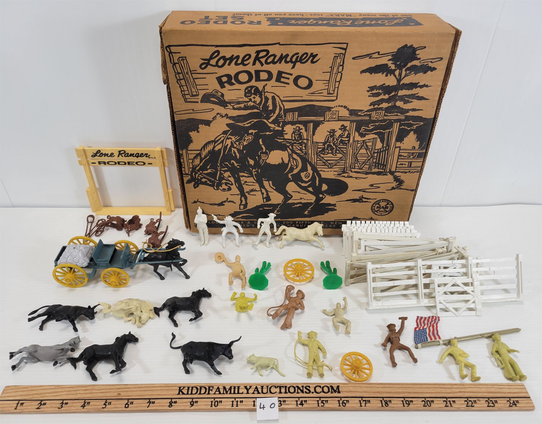 Lone Ranger Box Set Back LONE RANGER 1952 RODEO SET W/ BOX - APPEARS COMPLETE