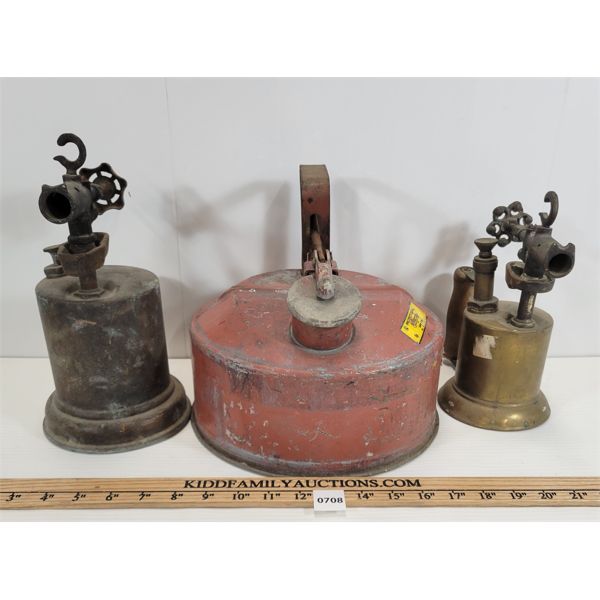 LOT OF 3 - FUEL CAN & BRASS TORCHES