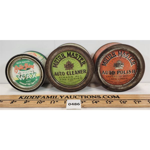 LOT OF 3 - MOTOMASTER WAX, CLEANER & POLISH CANS
