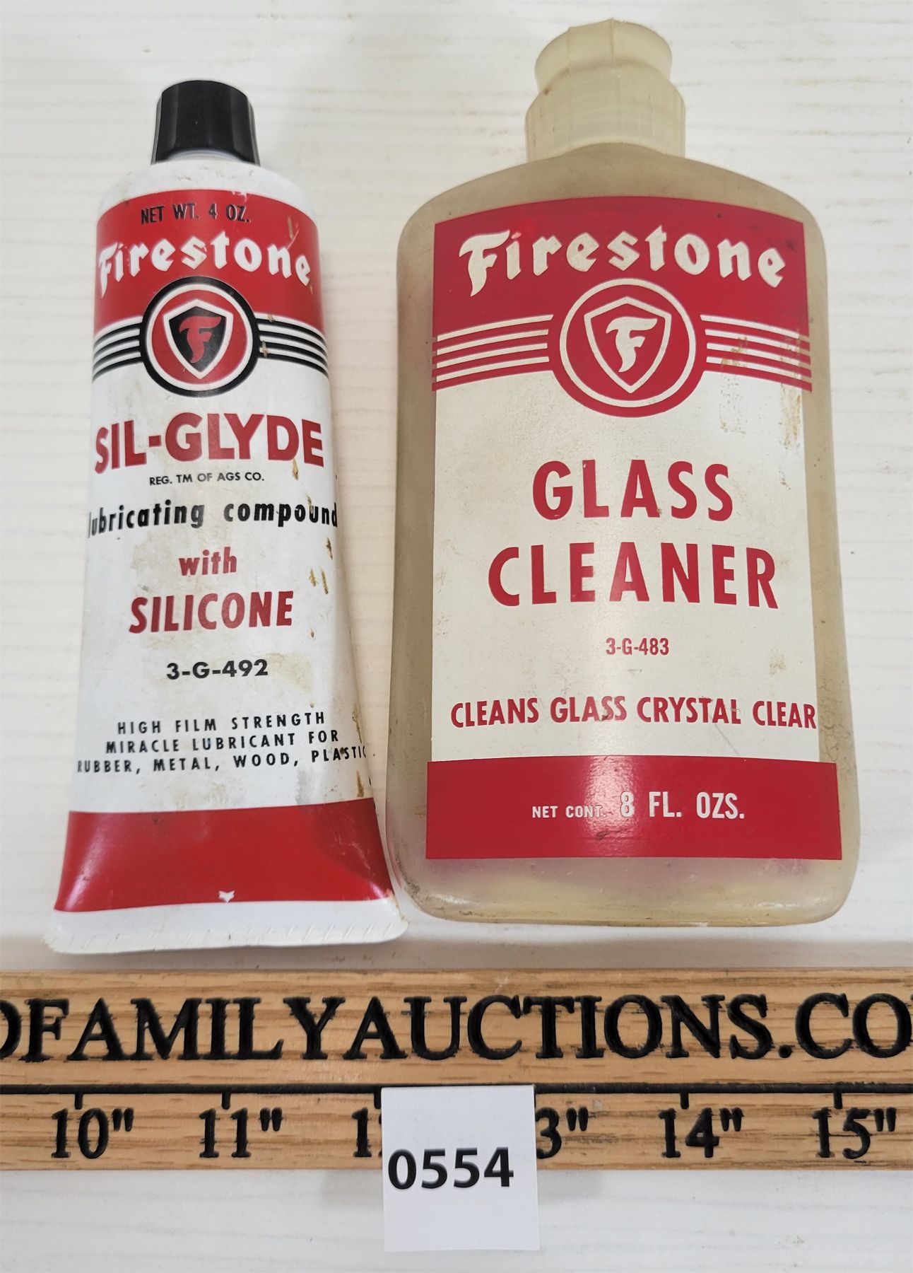 Firestone R Compound LOT OF 2 - FIRESTONE GLASS CLEANER BOTTLE & LUBRICATING COMPOUND TUBE ...