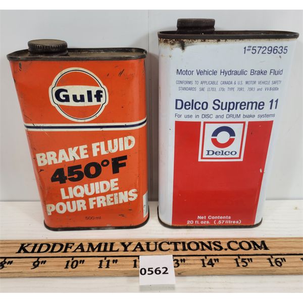 LOT OF 2 - GULF & DELCO BRAKE FLUID CANS
