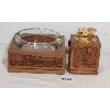 Image 3 : LOT OF 2 - WALNUT TABLETOP LIGHTER AND ASH TRAY W/ TRAIN MOTIF