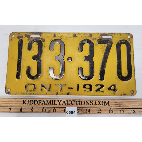 1924 ONTARIO LICENSE PLATE