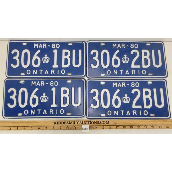 LOT OF 2 - PAIRS OF 1980'S LICENSE PLATES - SEQUENTIAL