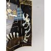 Image 2 : Beautiful Asian Black Fan with Mother of Pearl Inlay 12" x 13.5"